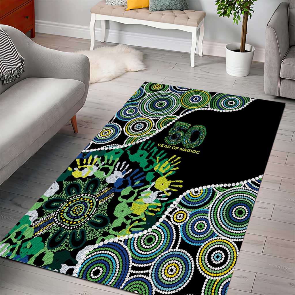 Honouring 50 Year Of NAIDOC Area Rug Honouring The Next Generation Green Aboriginal Art