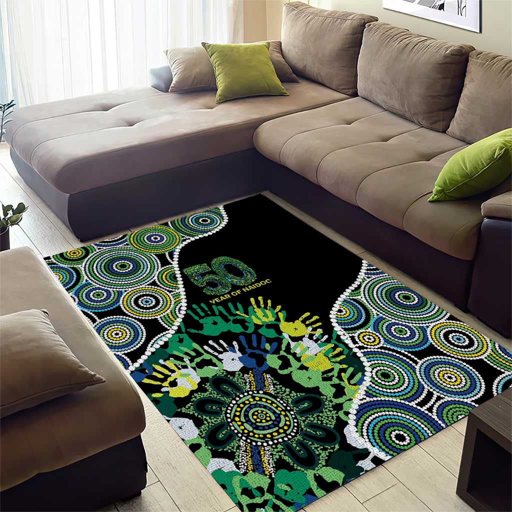 Honouring 50 Year Of NAIDOC Area Rug Honouring The Next Generation Green Aboriginal Art