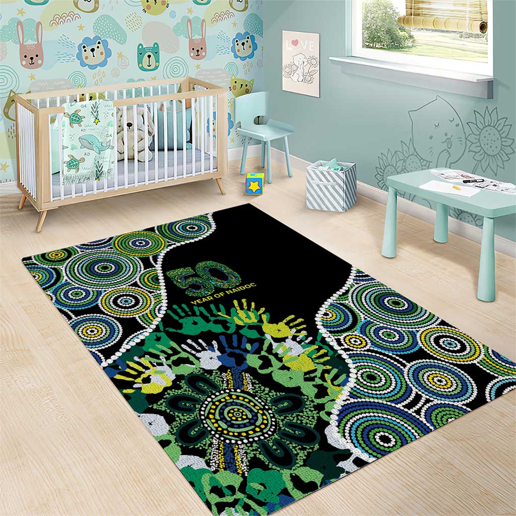 Honouring 50 Year Of NAIDOC Area Rug Honouring The Next Generation Green Aboriginal Art
