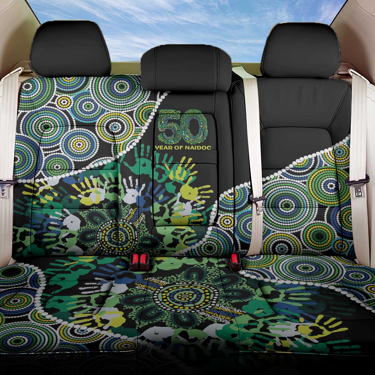Honouring 50 Year Of NAIDOC Back Car Seat Cover Honouring The Next Generation Green Aboriginal Art