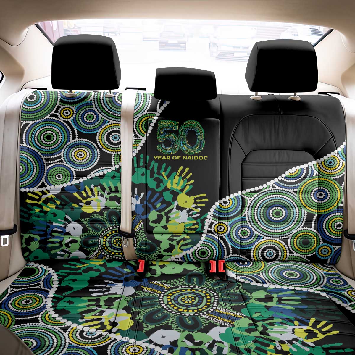 Honouring 50 Year Of NAIDOC Back Car Seat Cover Honouring The Next Generation Green Aboriginal Art