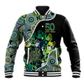 Honouring 50 Year Of NAIDOC Baseball Jacket Honouring The Next Generation Green Aboriginal Art
