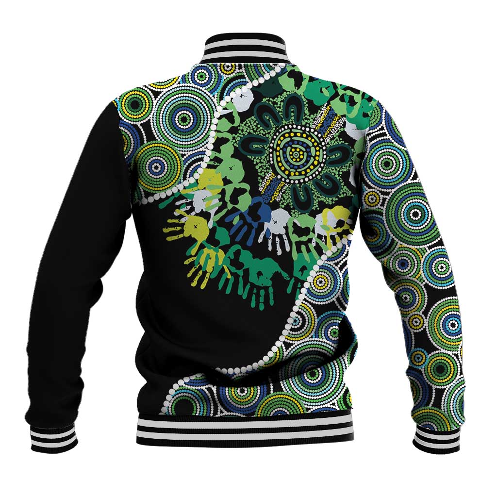 Honouring 50 Year Of NAIDOC Baseball Jacket Honouring The Next Generation Green Aboriginal Art