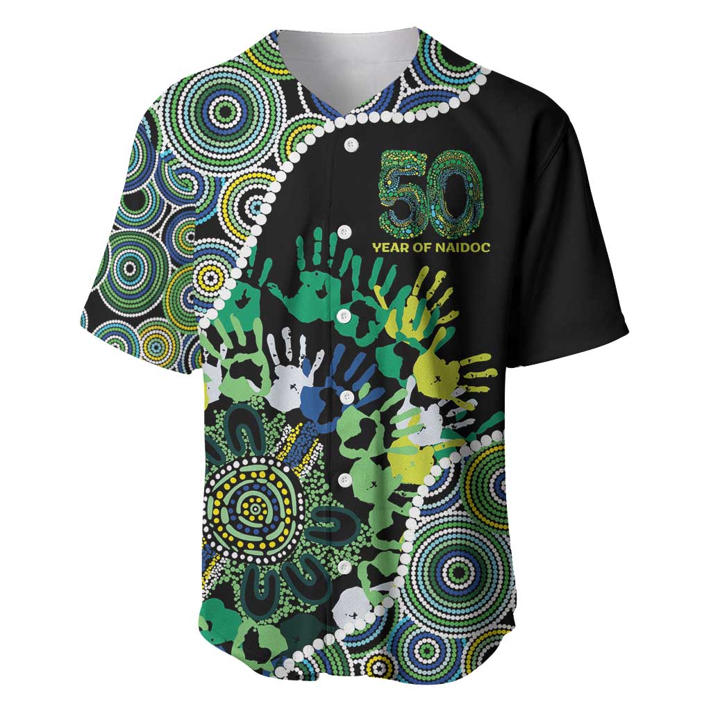 Honouring 50 Year Of NAIDOC Baseball Jersey Honouring The Next Generation Green Aboriginal Art