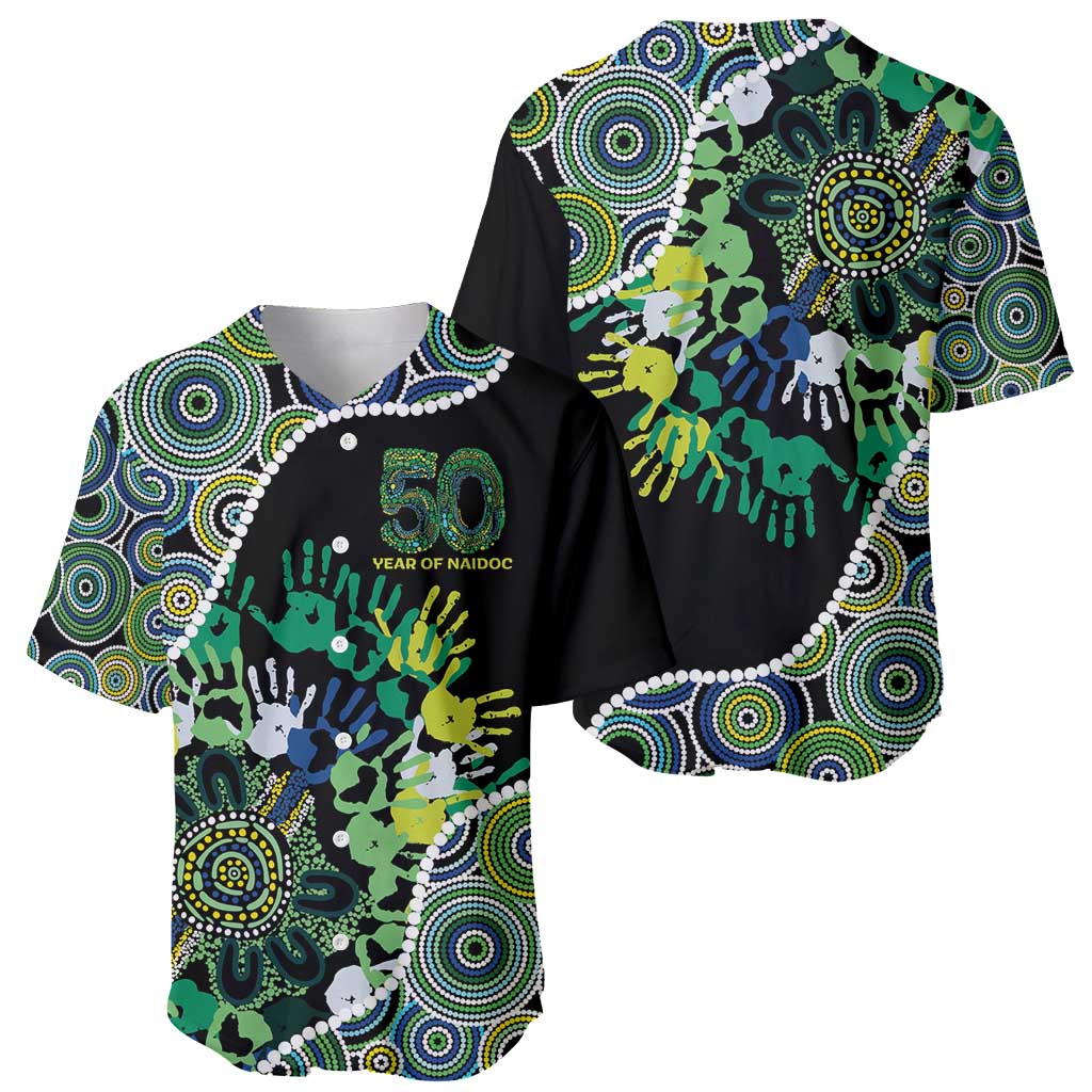 Honouring 50 Year Of NAIDOC Baseball Jersey Honouring The Next Generation Green Aboriginal Art