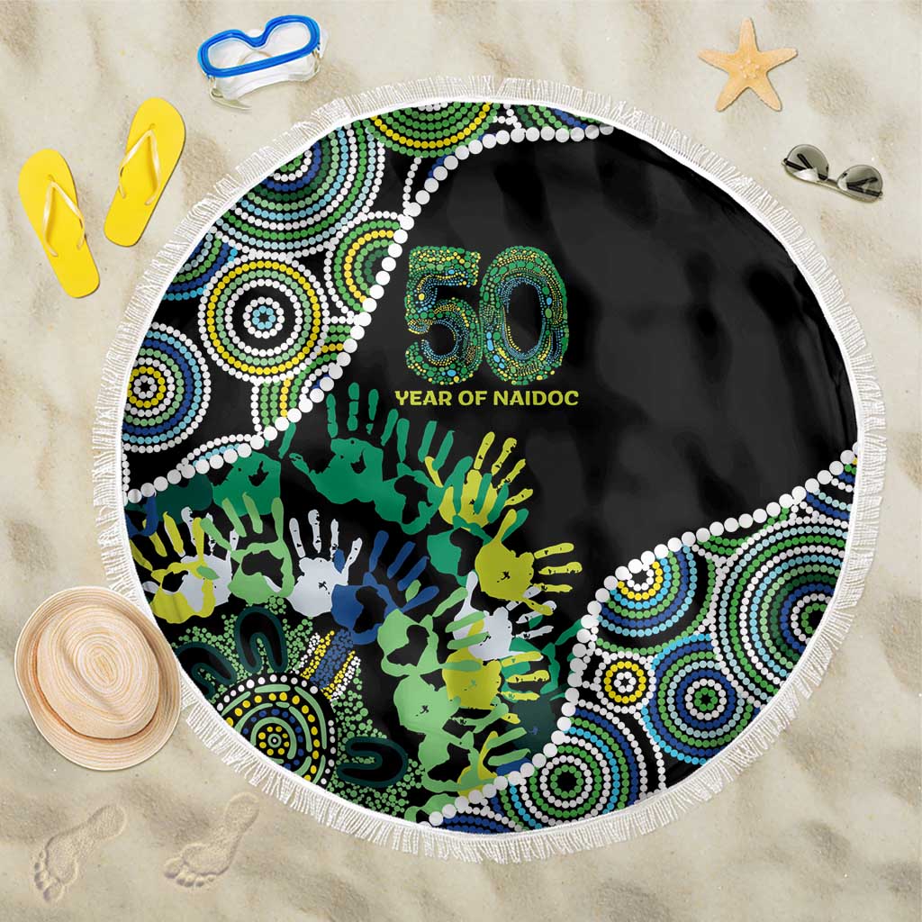 Honouring 50 Year Of NAIDOC Beach Blanket Honouring The Next Generation Green Aboriginal Art