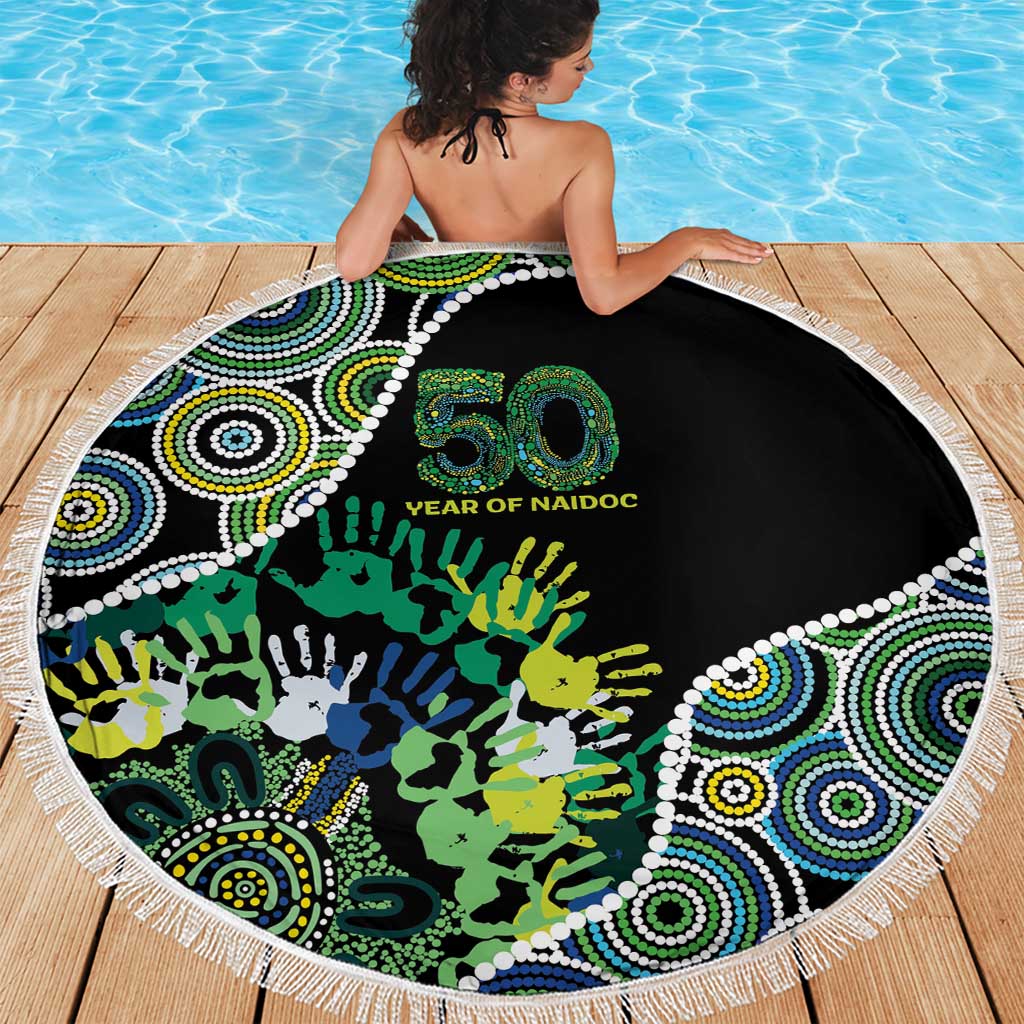 Honouring 50 Year Of NAIDOC Beach Blanket Honouring The Next Generation Green Aboriginal Art