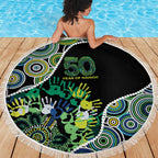 Honouring 50 Year Of NAIDOC Beach Blanket Honouring The Next Generation Green Aboriginal Art