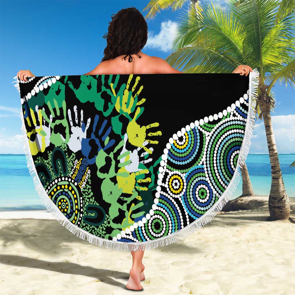 Honouring 50 Year Of NAIDOC Beach Blanket Honouring The Next Generation Green Aboriginal Art