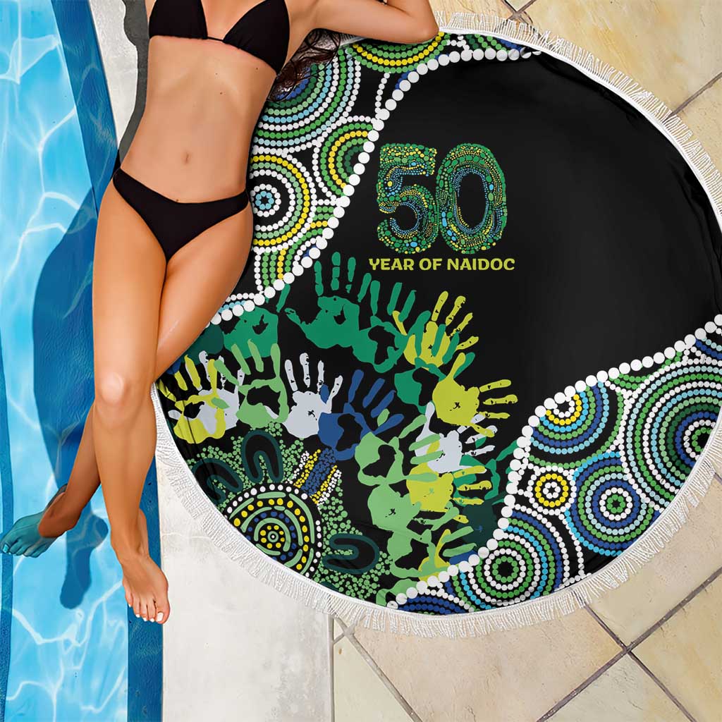 Honouring 50 Year Of NAIDOC Beach Blanket Honouring The Next Generation Green Aboriginal Art