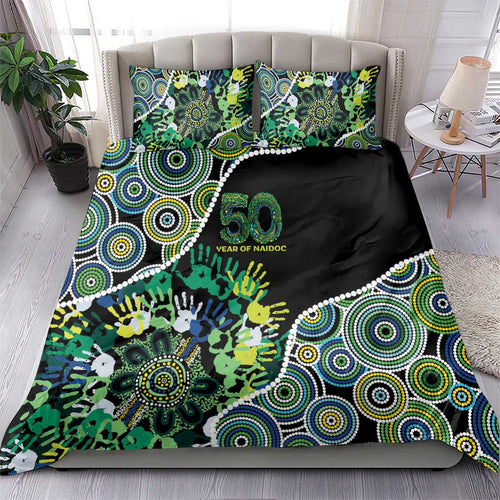 Honouring 50 Year Of NAIDOC Bedding Set Honouring The Next Generation Green Aboriginal Art