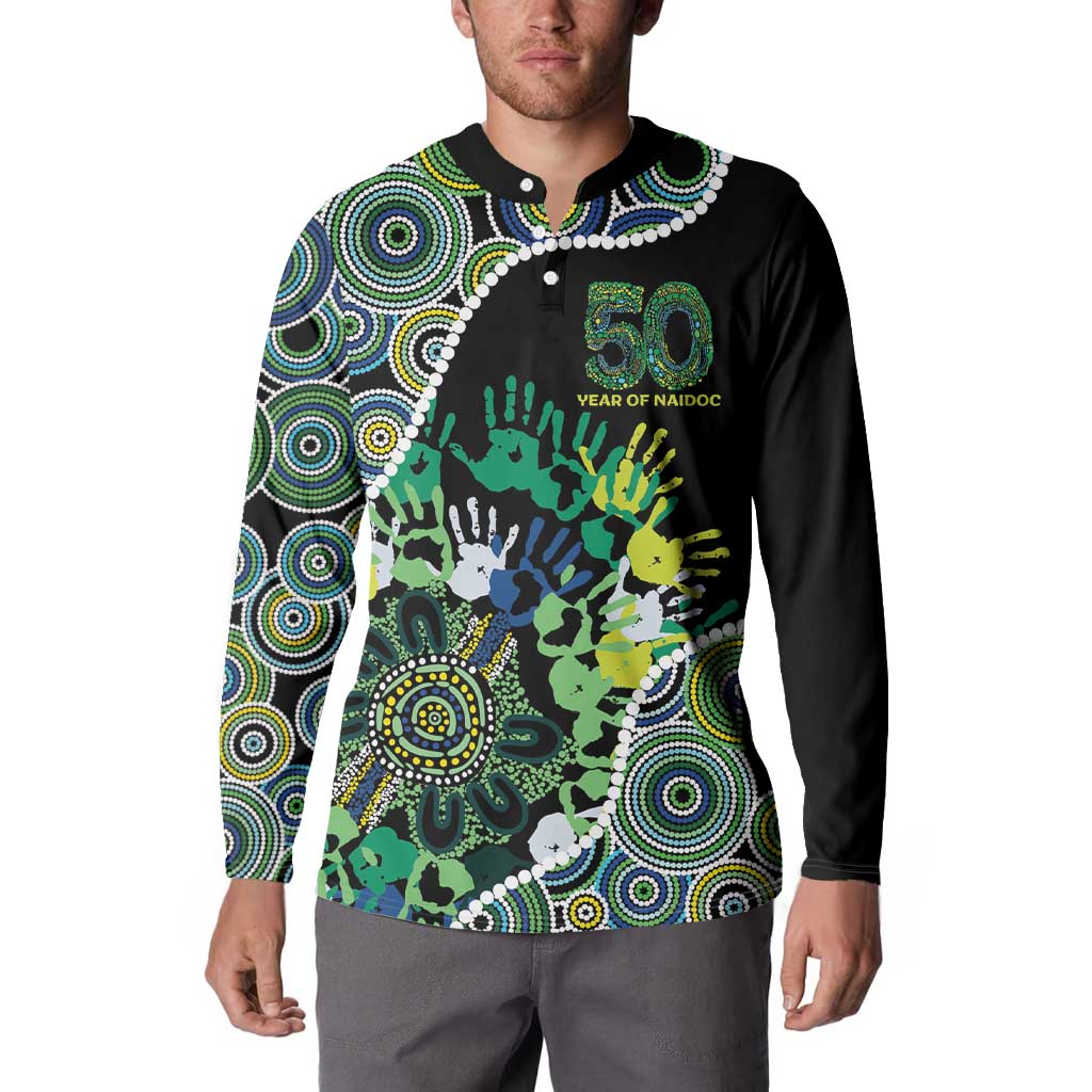 Honouring 50 Year Of NAIDOC Button Sweatshirt Honouring The Next Generation Green Aboriginal Art