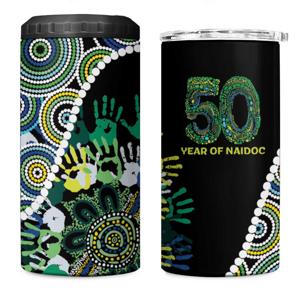 Honouring 50 Year Of NAIDOC 4 in 1 Can Cooler Tumbler Honouring The Next Generation Green Aboriginal Art