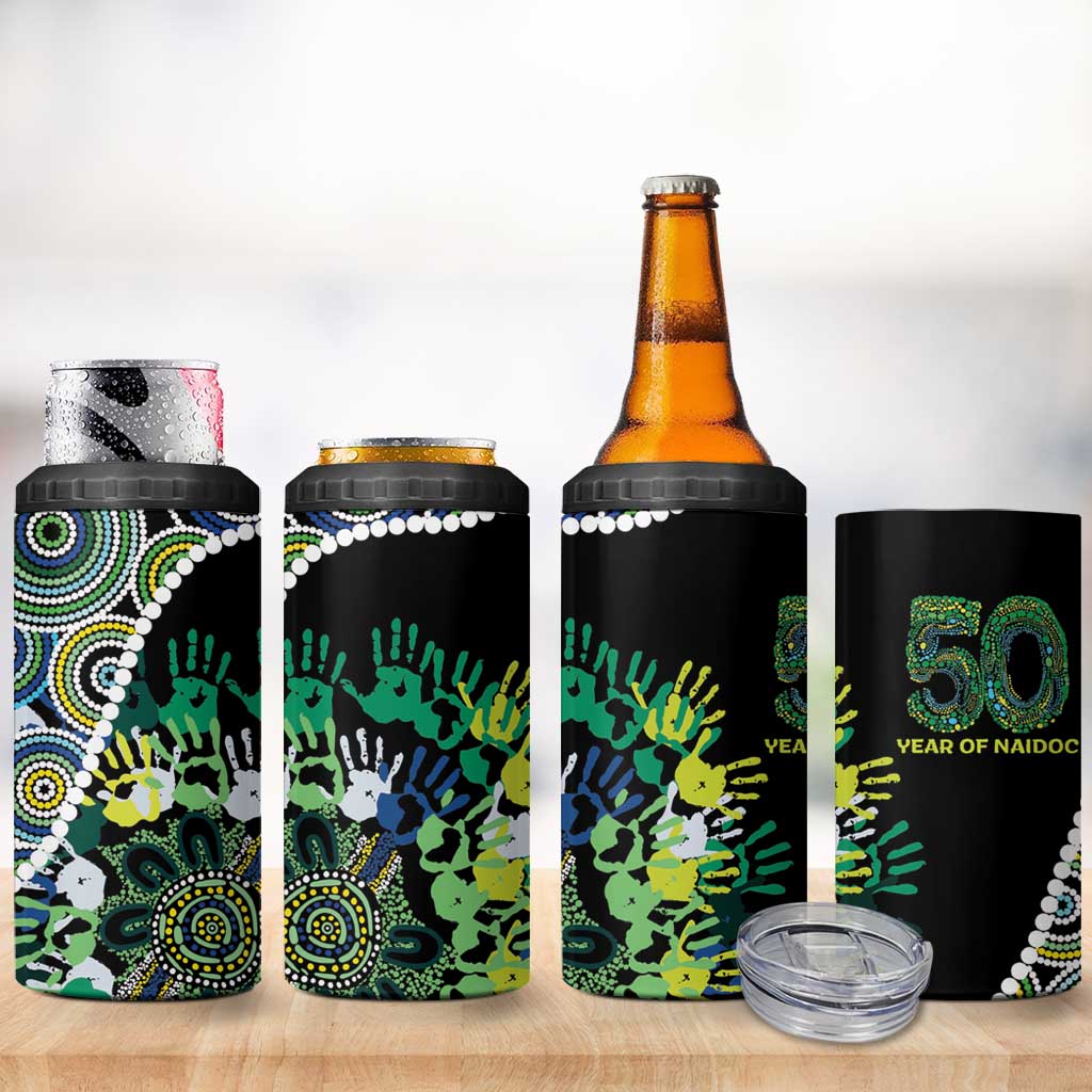 Honouring 50 Year Of NAIDOC 4 in 1 Can Cooler Tumbler Honouring The Next Generation Green Aboriginal Art