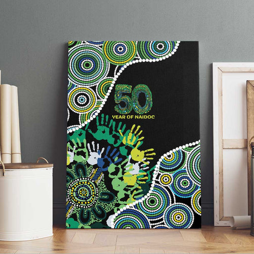 Honouring 50 Year Of NAIDOC Canvas Wall Art Honouring The Next Generation Green Aboriginal Art