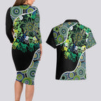 Honouring 50 Year Of NAIDOC Couples Matching Long Sleeve Bodycon Dress and Hawaiian Shirt Honouring The Next Generation Green Aboriginal Art