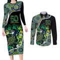 Honouring 50 Year Of NAIDOC Couples Matching Long Sleeve Bodycon Dress and Long Sleeve Button Shirt Honouring The Next Generation Green Aboriginal Art