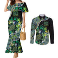 Honouring 50 Year Of NAIDOC Couples Matching Mermaid Dress and Long Sleeve Button Shirt Honouring The Next Generation Green Aboriginal Art