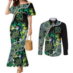 Honouring 50 Year Of NAIDOC Couples Matching Mermaid Dress and Long Sleeve Button Shirt Honouring The Next Generation Green Aboriginal Art