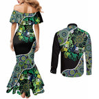 Honouring 50 Year Of NAIDOC Couples Matching Mermaid Dress and Long Sleeve Button Shirt Honouring The Next Generation Green Aboriginal Art