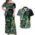 Honouring 50 Year Of NAIDOC Couples Matching Off Shoulder Maxi Dress and Hawaiian Shirt Honouring The Next Generation Green Aboriginal Art