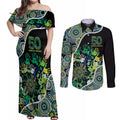 Honouring 50 Year Of NAIDOC Couples Matching Off Shoulder Maxi Dress and Long Sleeve Button Shirt Honouring The Next Generation Green Aboriginal Art