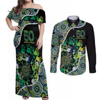 Honouring 50 Year Of NAIDOC Couples Matching Off Shoulder Maxi Dress and Long Sleeve Button Shirt Honouring The Next Generation Green Aboriginal Art