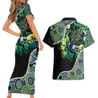 Honouring 50 Year Of NAIDOC Couples Matching Short Sleeve Bodycon Dress and Hawaiian Shirt Honouring The Next Generation Green Aboriginal Art