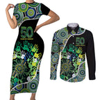 Honouring 50 Year Of NAIDOC Couples Matching Short Sleeve Bodycon Dress and Long Sleeve Button Shirt Honouring The Next Generation Green Aboriginal Art