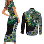 Honouring 50 Year Of NAIDOC Couples Matching Short Sleeve Bodycon Dress and Long Sleeve Button Shirt Honouring The Next Generation Green Aboriginal Art