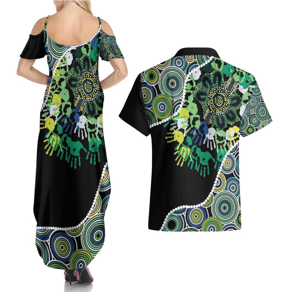 Honouring 50 Year Of NAIDOC Couples Matching Summer Maxi Dress and Hawaiian Shirt Honouring The Next Generation Green Aboriginal Art
