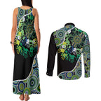 Honouring 50 Year Of NAIDOC Couples Matching Tank Maxi Dress and Long Sleeve Button Shirt Honouring The Next Generation Green Aboriginal Art