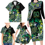 Honouring 50 Year Of NAIDOC Family Matching Long Sleeve Bodycon Dress and Hawaiian Shirt Honouring The Next Generation Green Aboriginal Art