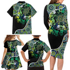 Honouring 50 Year Of NAIDOC Family Matching Long Sleeve Bodycon Dress and Hawaiian Shirt Honouring The Next Generation Green Aboriginal Art