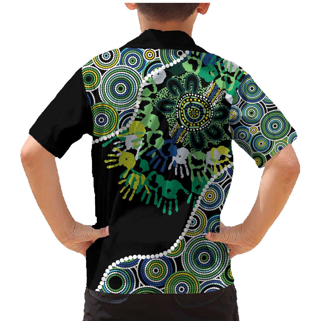 Honouring 50 Year Of NAIDOC Family Matching Mermaid Dress and Hawaiian Shirt Honouring The Next Generation Green Aboriginal Art