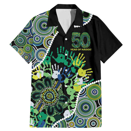Honouring 50 Year Of NAIDOC Family Matching Mermaid Dress and Hawaiian Shirt Honouring The Next Generation Green Aboriginal Art