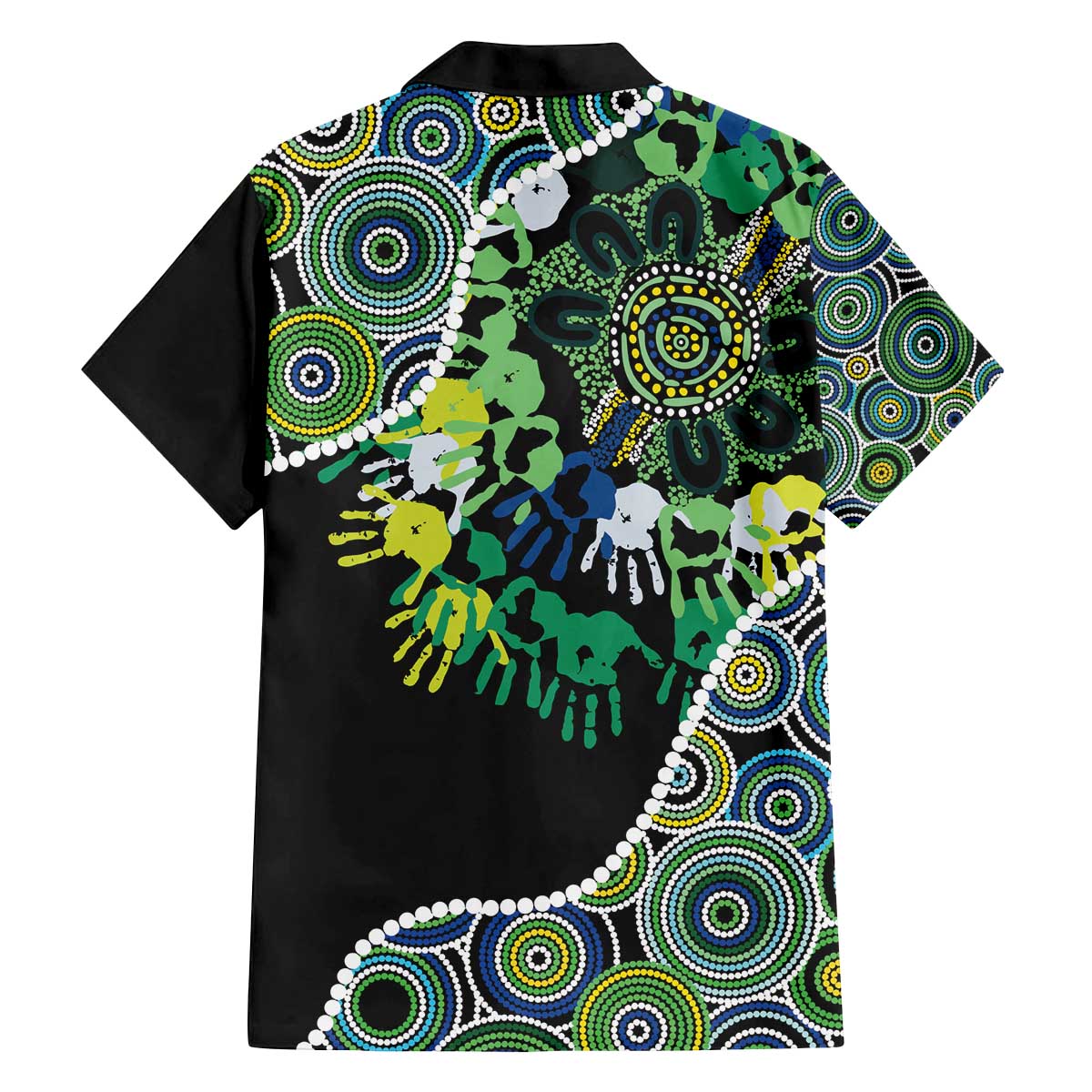 Honouring 50 Year Of NAIDOC Family Matching Off The Shoulder Long Sleeve Dress and Hawaiian Shirt Honouring The Next Generation Green Aboriginal Art