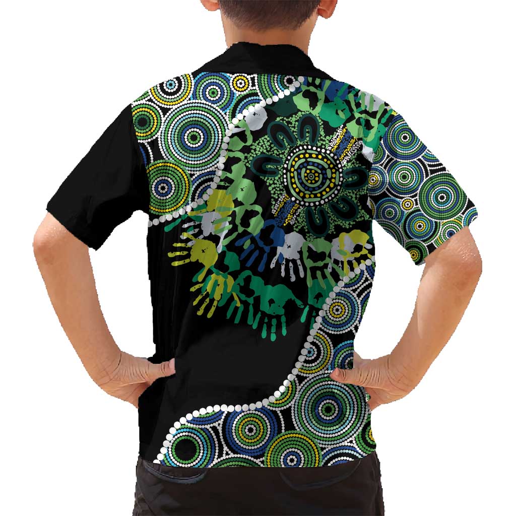 Honouring 50 Year Of NAIDOC Family Matching Off Shoulder Maxi Dress and Hawaiian Shirt Honouring The Next Generation Green Aboriginal Art