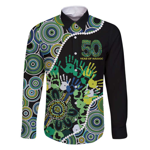 Honouring 50 Year Of NAIDOC Family Matching Off Shoulder Maxi Dress and Hawaiian Shirt Honouring The Next Generation Green Aboriginal Art