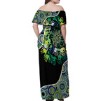 Honouring 50 Year Of NAIDOC Family Matching Off Shoulder Maxi Dress and Hawaiian Shirt Honouring The Next Generation Green Aboriginal Art