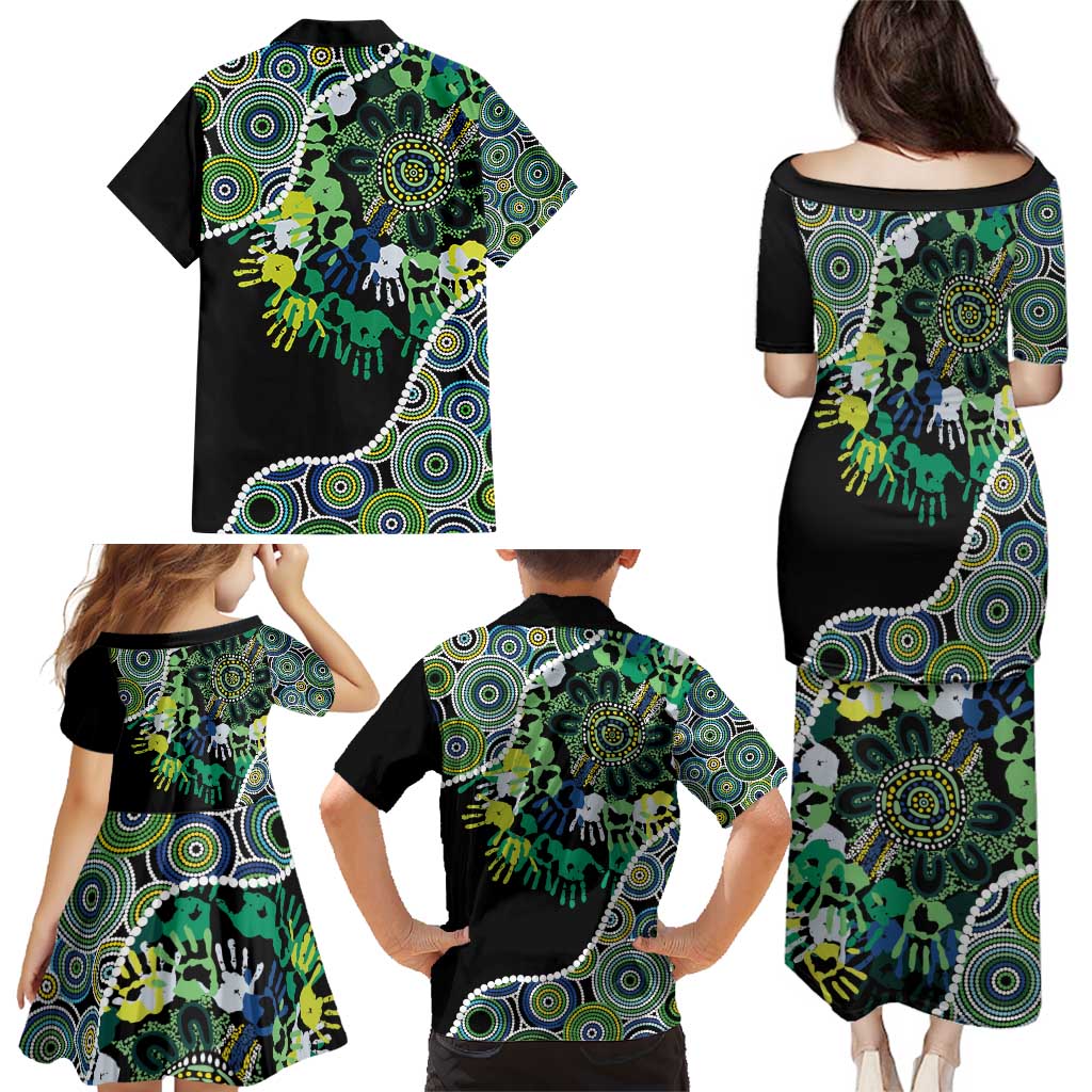 Honouring 50 Year Of NAIDOC Family Matching Puletasi and Hawaiian Shirt Honouring The Next Generation Green Aboriginal Art