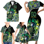 Honouring 50 Year Of NAIDOC Family Matching Short Sleeve Bodycon Dress and Hawaiian Shirt Honouring The Next Generation Green Aboriginal Art