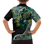 Honouring 50 Year Of NAIDOC Family Matching Short Sleeve Bodycon Dress and Hawaiian Shirt Honouring The Next Generation Green Aboriginal Art
