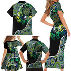 Honouring 50 Year Of NAIDOC Family Matching Short Sleeve Bodycon Dress and Hawaiian Shirt Honouring The Next Generation Green Aboriginal Art