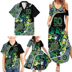 Honouring 50 Year Of NAIDOC Family Matching Summer Maxi Dress and Hawaiian Shirt Honouring The Next Generation Green Aboriginal Art