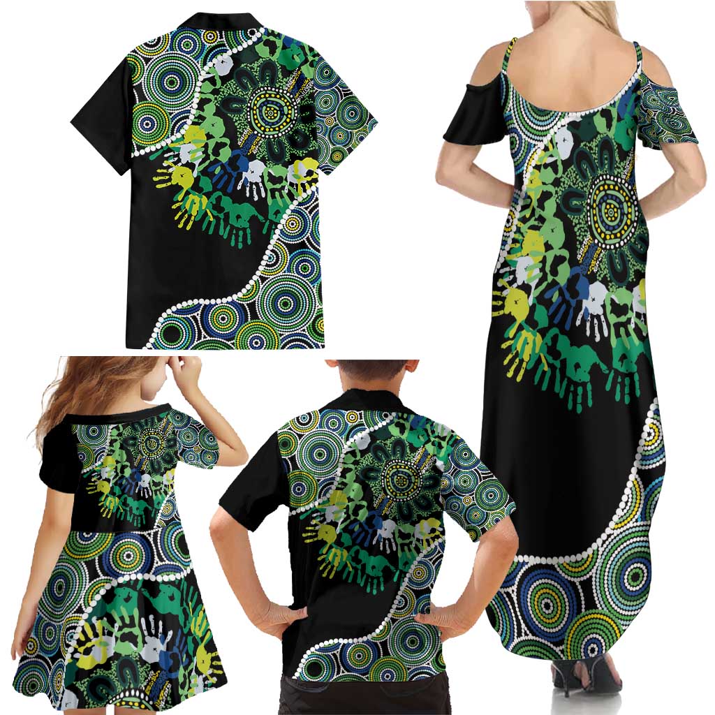 Honouring 50 Year Of NAIDOC Family Matching Summer Maxi Dress and Hawaiian Shirt Honouring The Next Generation Green Aboriginal Art