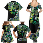 Honouring 50 Year Of NAIDOC Family Matching Summer Maxi Dress and Hawaiian Shirt Honouring The Next Generation Green Aboriginal Art