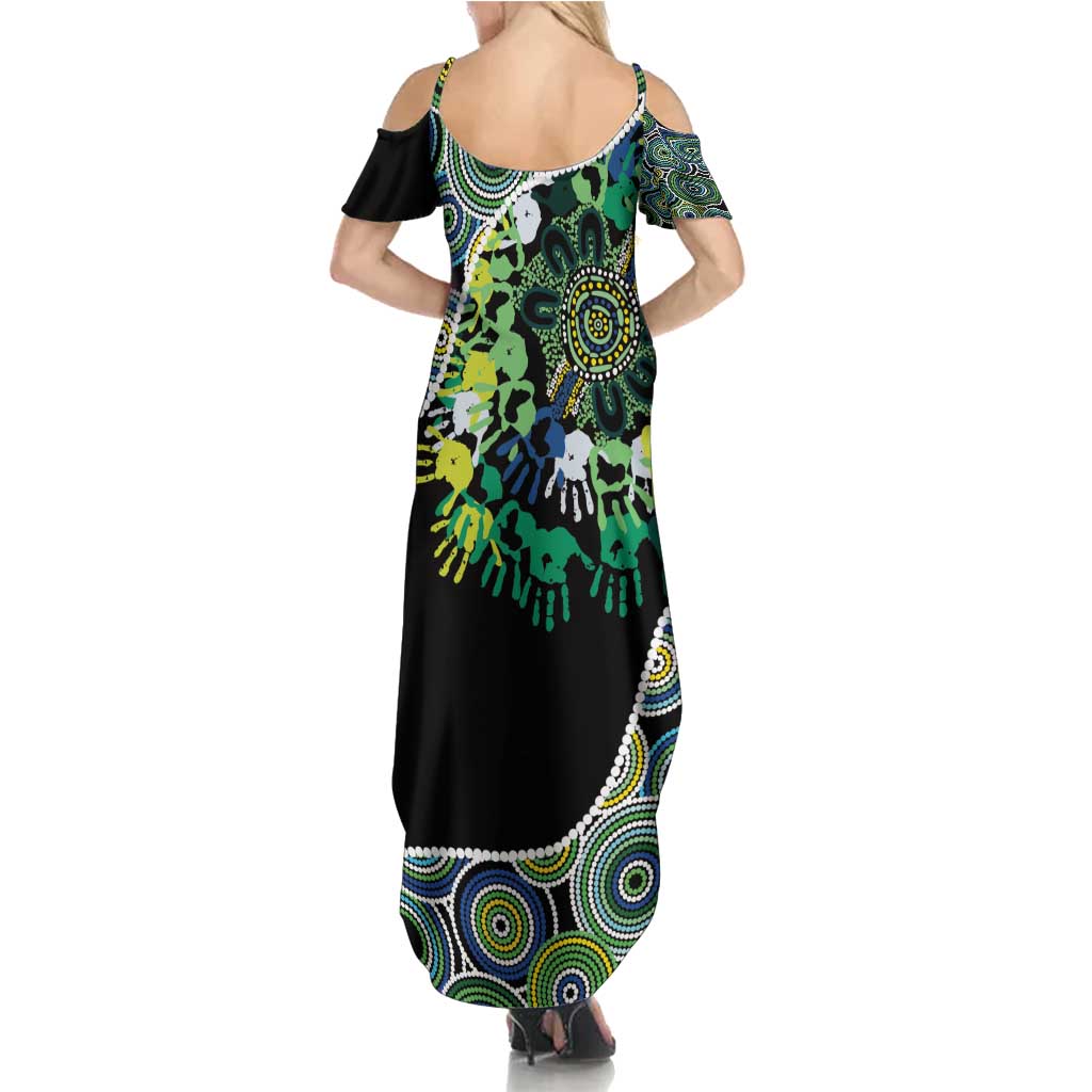 Honouring 50 Year Of NAIDOC Family Matching Summer Maxi Dress and Hawaiian Shirt Honouring The Next Generation Green Aboriginal Art