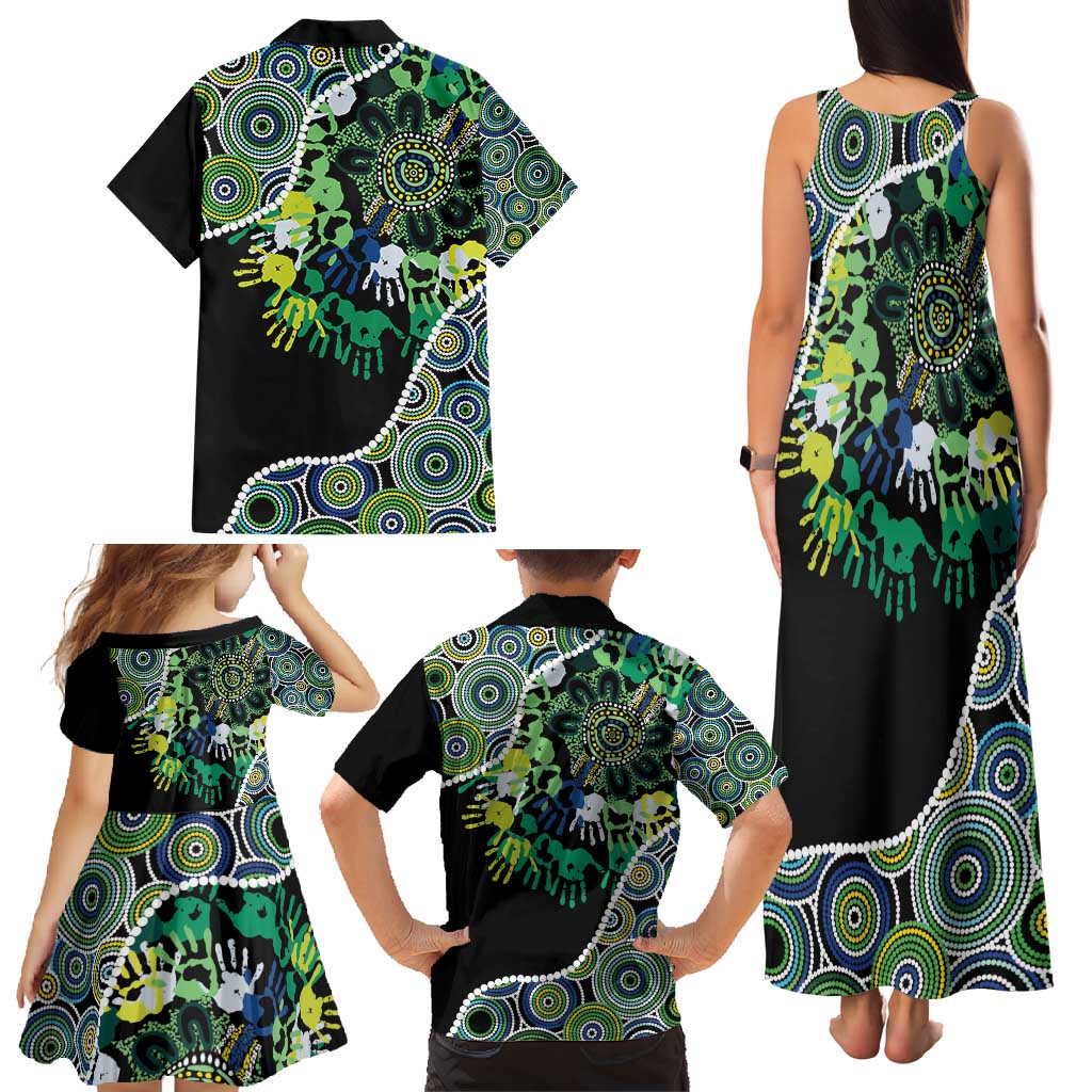 Honouring 50 Year Of NAIDOC Family Matching Tank Maxi Dress and Hawaiian Shirt Honouring The Next Generation Green Aboriginal Art