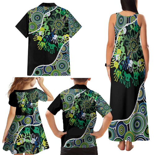 Honouring 50 Year Of NAIDOC Family Matching Tank Maxi Dress and Hawaiian Shirt Honouring The Next Generation Green Aboriginal Art